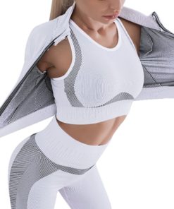Chic 3 Pieces Workout Set Seamless Zipper Refined Outfit