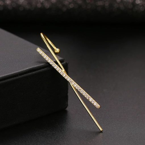 Stylish Cubic Zirconia Crystal Wrap Crawler Stainless Steel Hook Stud Earrings for Women - Image 4