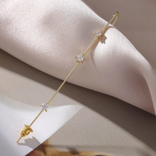 Stylish Cubic Zirconia Crystal Wrap Crawler Stainless Steel Hook Stud Earrings for Women - Image 2