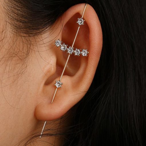 Stylish Cubic Zirconia Crystal Wrap Crawler Stainless Steel Hook Stud Earrings for Women - Image 6