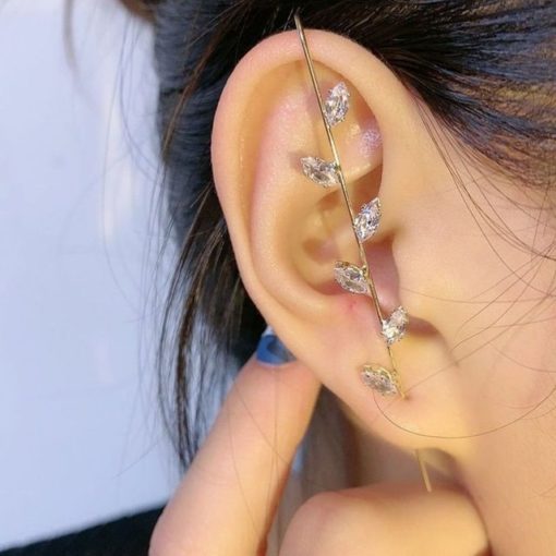 Stylish Cubic Zirconia Crystal Wrap Crawler Stainless Steel Hook Stud Earrings for Women - Image 5