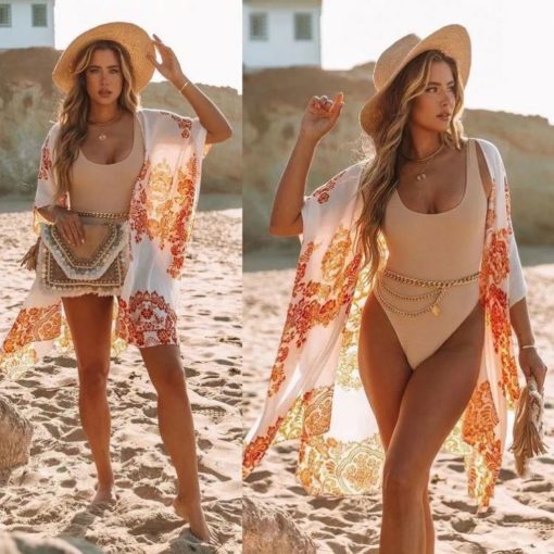 Floral Cardigan Cover Up Woman Beachwear Swim Suit 2 Piece - Image 2