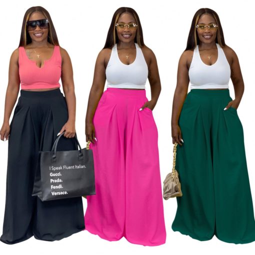 SkinBodyU Women's solid color wide-leg pants casual pants trousers 3 colors - Image 5