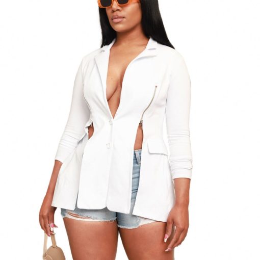 SkinBodyU fashionable with side slit long sleeve zipper lapel casual suit for women - Image 4