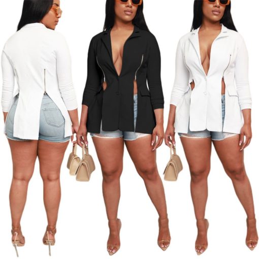 SkinBodyU fashionable with side slit long sleeve zipper lapel casual suit for women - Image 5