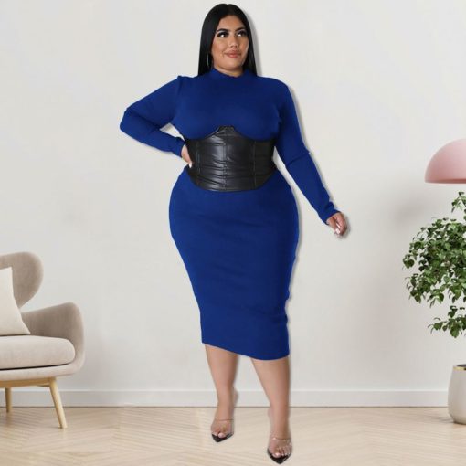 SkinBodyU Plus Size Dress large size fall women clothing  zipper hit leather one step dress - Image 3