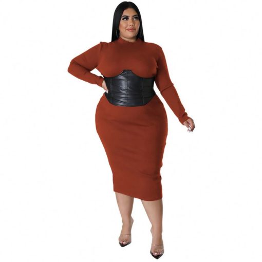 SkinBodyU Plus Size Dress large size fall women clothing  zipper hit leather one step dress - Image 4