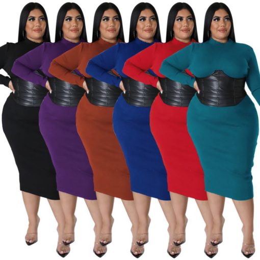 SkinBodyU Plus Size Dress large size fall women clothing  zipper hit leather one step dress - Image 6