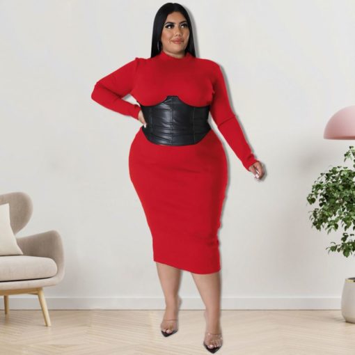 SkinBodyU Plus Size Dress large size fall women clothing  zipper hit leather one step dress - Image 2