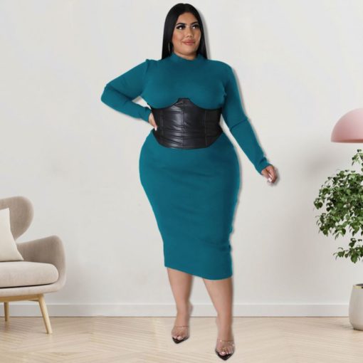 SkinBodyU Plus Size Dress large size fall women clothing  zipper hit leather one step dress - Image 5